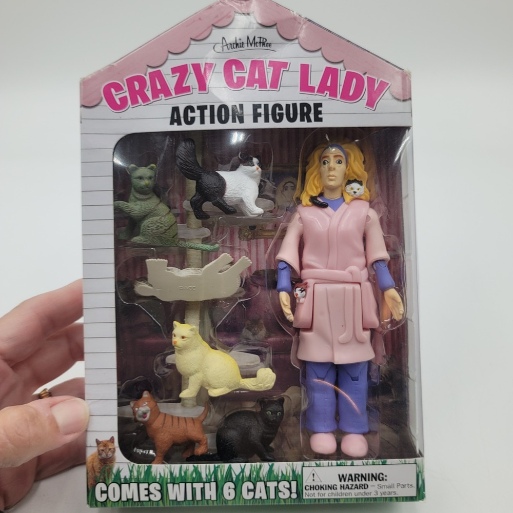 Archie McPhee Crazy Cat Lady Action Figure 6 Cats Accoutrements 12470 New